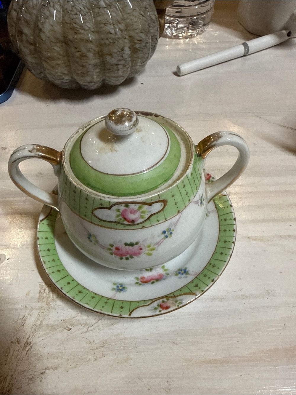 Noritaki Made in Japan sugar/trinket dish with saucer.